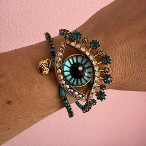 Betsey Johnson Teal and Gold Eye Statement Bracelet